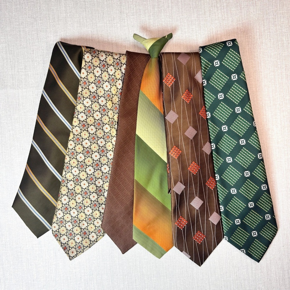 70s Vintage Necktie Bundle 6pc Andhurst Golden K Earth Tones Geometric Wide Ties